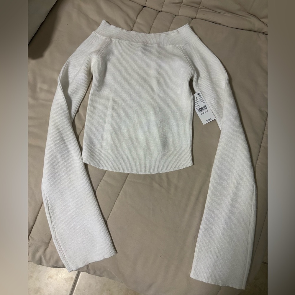White Ribbed Off-shoulder Top